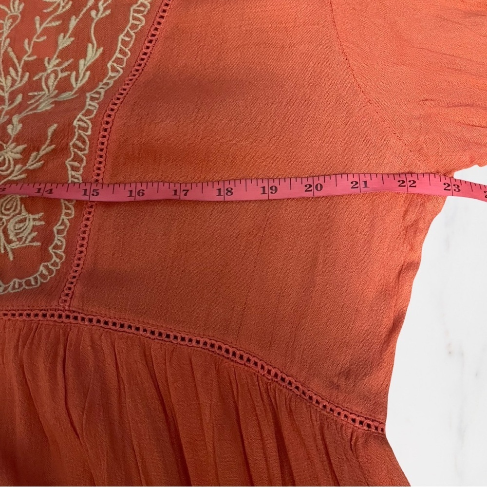Glamorous Curve Boho Embroidered Bell-Sleeve Dress Orange White Rayon Sz 14 - Picture 8 of 14